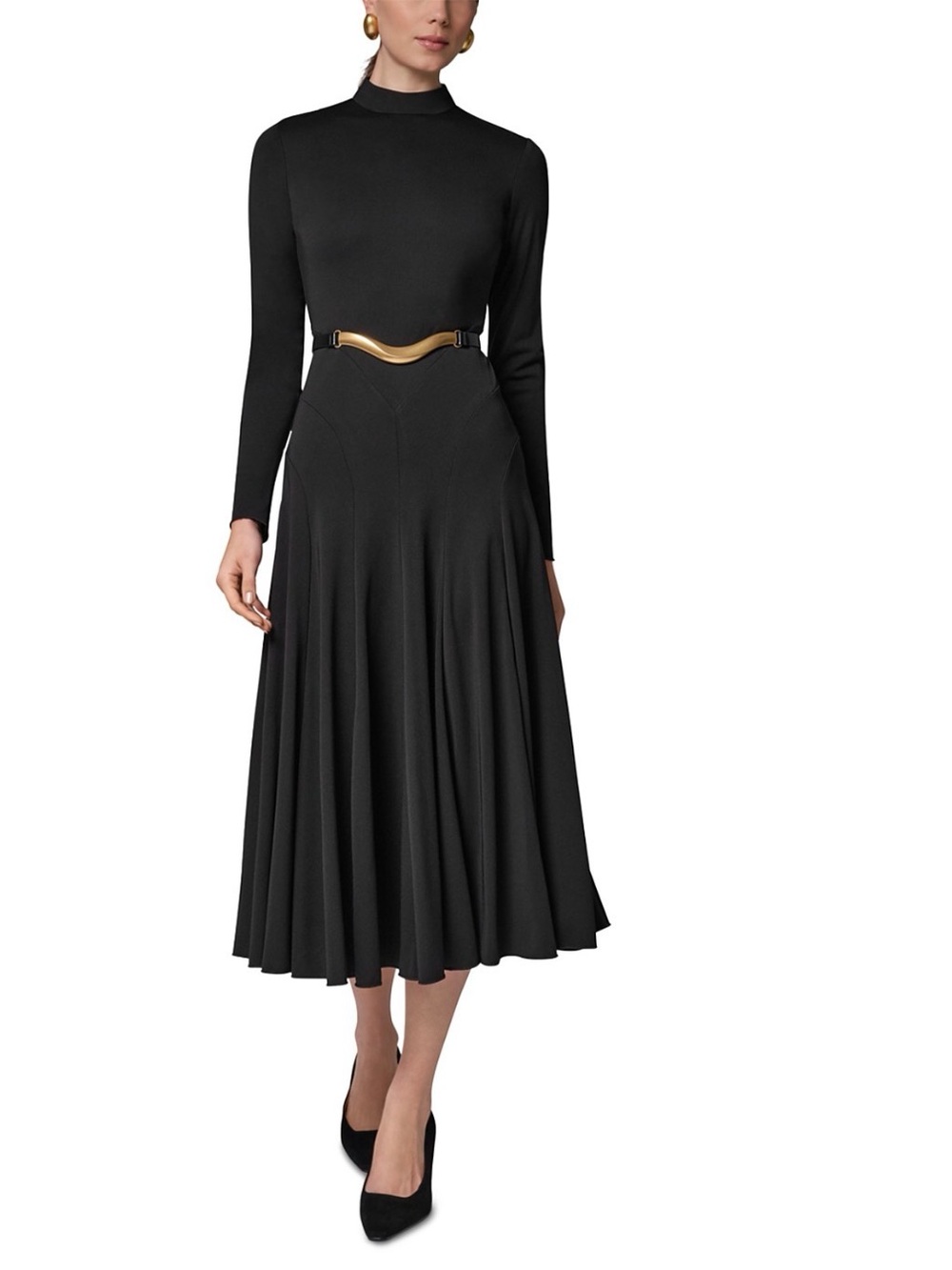 NWT Donna Karan Mock Neck Pleated Maxi Dress. Size 10. Black